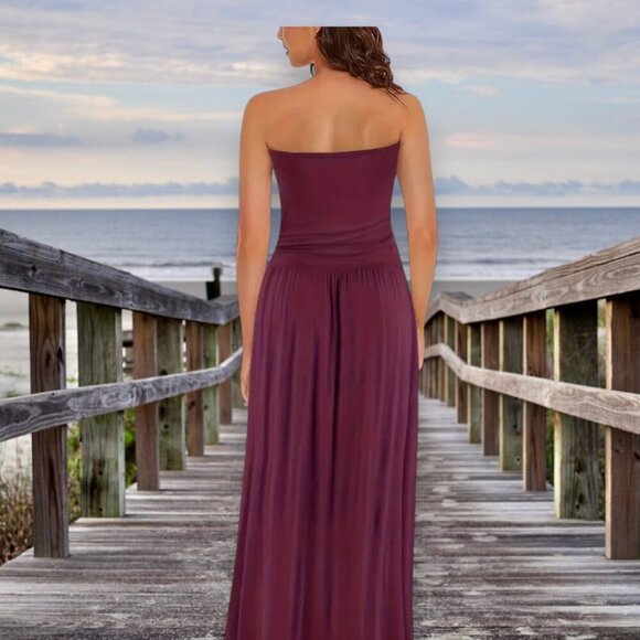 Bohemian Gypsy Sangria Burgundy Halter Style Super Soft Maxi Dress. - Picture 4 of 6